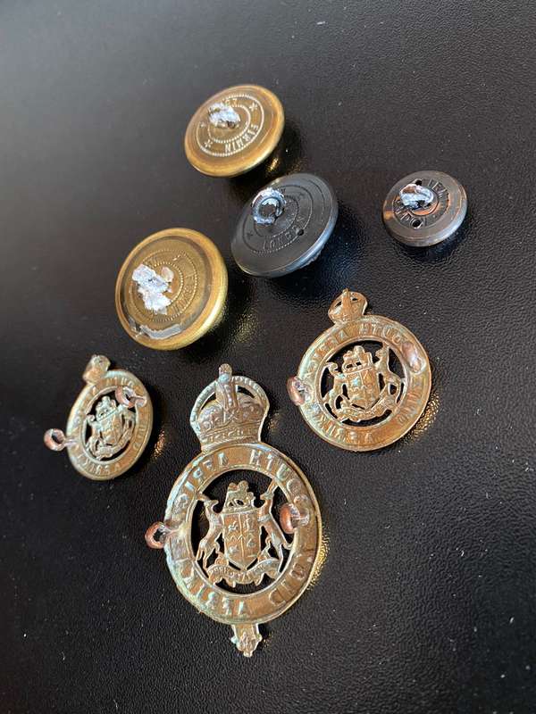 SA INSTRUCTIONAL CORPS CAP,COLLARS AND 4 BUTTONS(Z TYPE) SOLD TOGETHER-WORN 1913-1922-LUGS INTACT