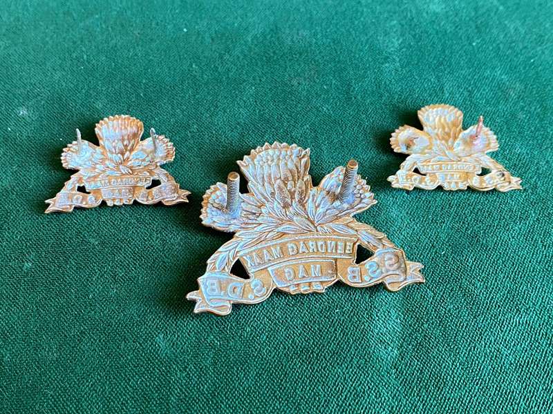 SPECIAL SERVICES BATTALION BRASS CAP AND COLLARS-WORN 1934-1963-ONE PIN ON 1 COLLAR MISSING