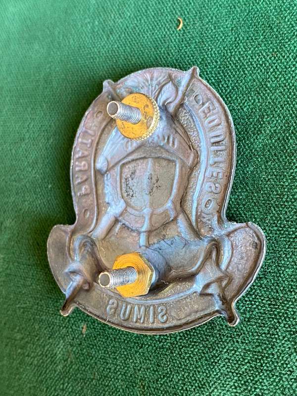 SADF EQUESTRIAN CENTRE GREY METAL CAP BADGE-APPROVED IN 1986- 2X SCREW LUGS