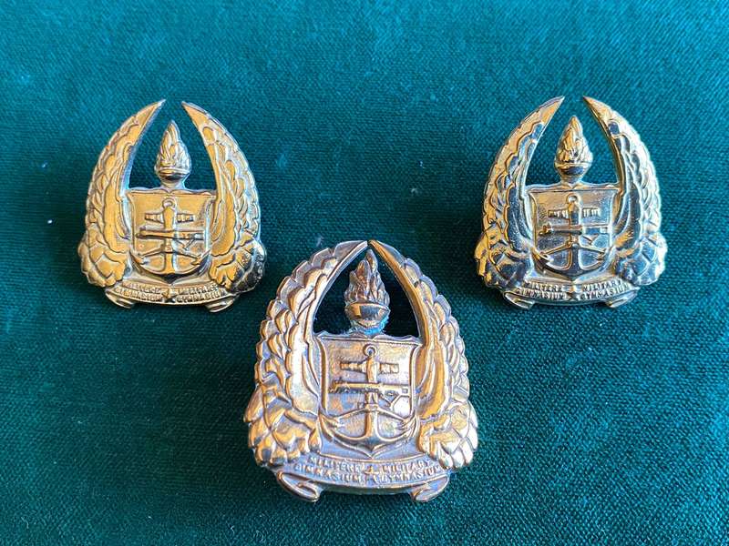 SA ARMY GYMNASIUM BERET AND COLLAR BADGES-BRASS-WORN 1950-1967-PINS INTACT
