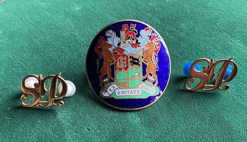 STATE PRESIDENTS GUARD,BRASS AND ENAMEL CAP AND 2 COLLARS-WORN PRE 1986-LUGS + PINS INTACT