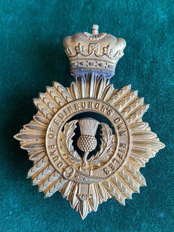 DUKE OF EDINBURGH'S OWN RIFLES BRASS MUSICIANS POUCH BADGE-WORN AFTER 1922-1955-WORN ON COLOUR ENSIG
