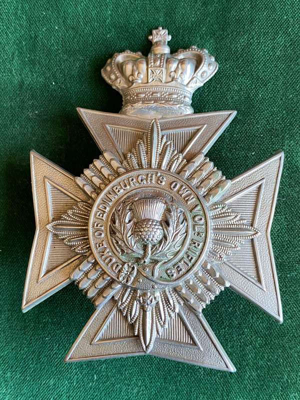DUKE OF EDINBURGH'S OWN VOLUNTEER RIFLES WHITE METAL HELMET PLATE-WORN PRE 1899-GUARANTEED ORIGINAL-
