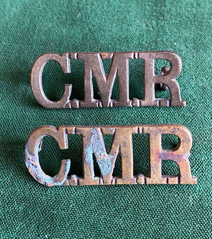 CAPE MOUNTED RIFLES BRASS TITLE PAIR-WORN 1897-1913-LUGS INTACT