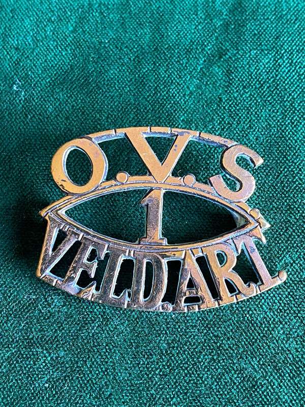 FIRST (BLOEMFONTEIN) BATTERY O.F.S. FIELD ARTILLERY TITLE-WORN DURING THE 1930'S- ONE LUG