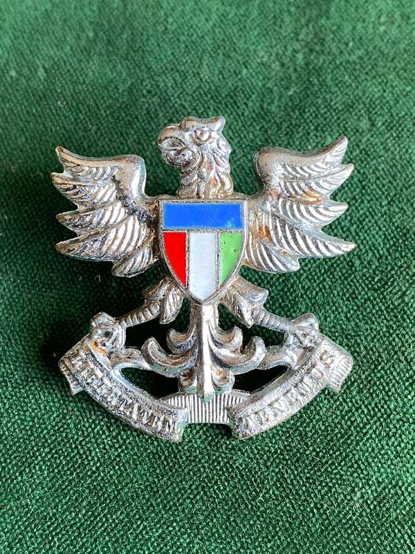REGIMENT NORTH NATAL CHROME CAP BADGE-WORN POST 1976- 2 LUGS