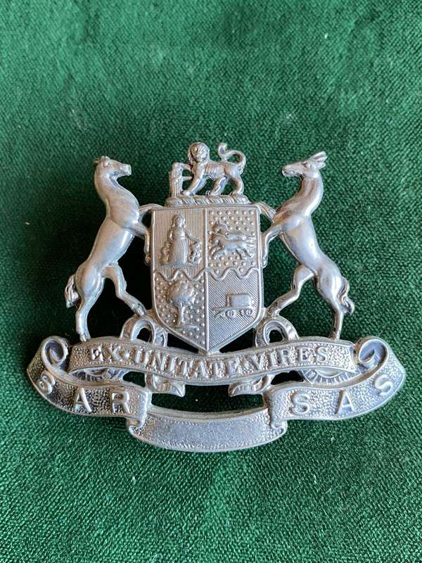 SOUTH AFRICAN RAILWAYS,WHITE METAL CAP BADGE-2 LUGS