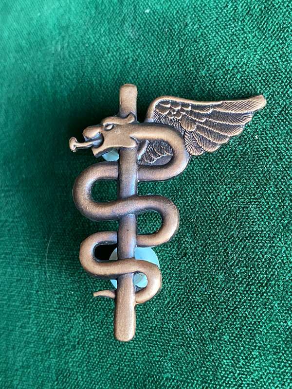 SA MEDICAL SERVICE BRONZE OPERATED MEDICAL ORDERLY'S BREAST BADGE-APPROVED IN 1984- 2 PINS
