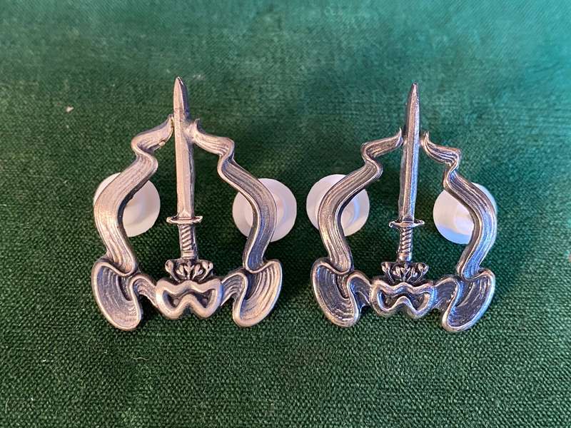SWA MILITARY POLICE OXIDISED SILVER COLLAR BADGE PAIR-PINS INTACT