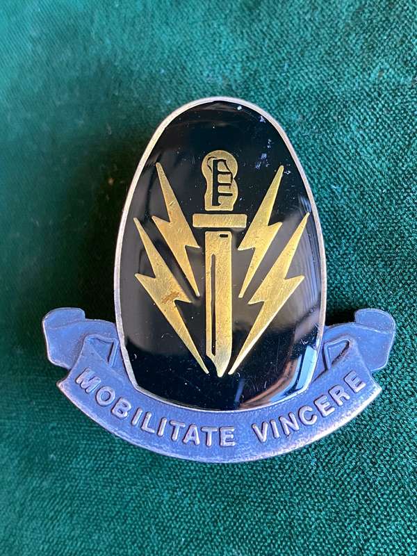ORIGINAL (NO ASSOCIATION) 61 MECHANISED BATTALION GROUP CAP BADGE-GOLD DAGGER AND LIGHTNING BELT VAR