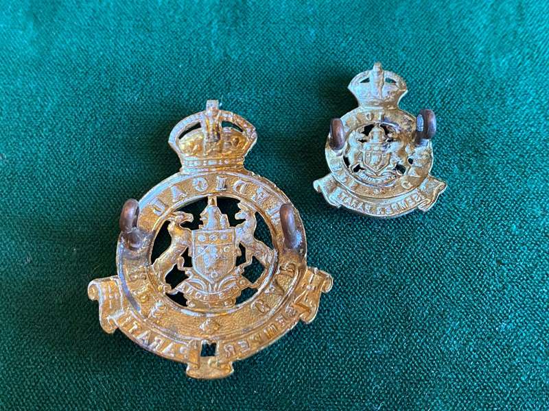 CAPE MEDICAL CORPS,GILDING METAL SLOUCH AND CAP BADGE-WITH ONE COLLAR-WORN 1903-1913-LUGS INTACT