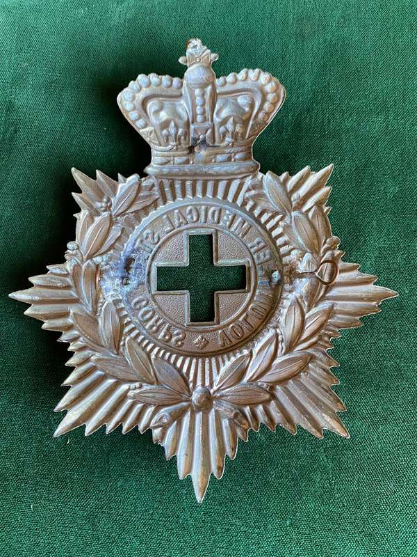 LARGE(MEASURES 132X108MM)BOER WAR SOUTH AFRICAN VOLUNTEER MEDICAL STAFF CORPS-WHITE METAL HELMET PLA