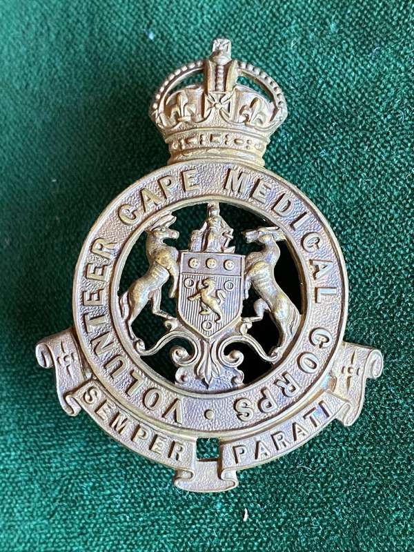 VOLUNTEER CAPE MEDICAL CORPS-GILDING METAL CAP BADGE-WORN BY VOLUNTEER SECTION 1903-1913- 2 LUGS-MEA