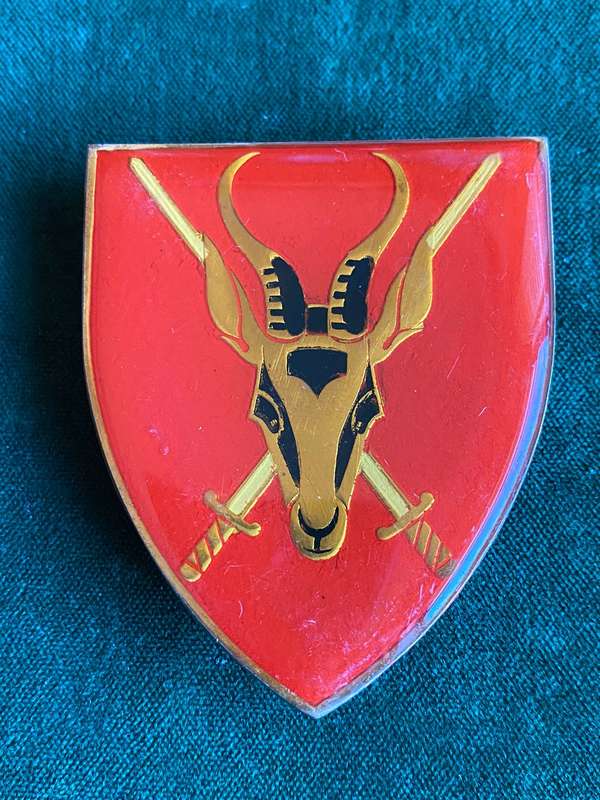 SA ARMY HQ BLACK IN HORNS TYPE-1ST ISSUE FLASH- 3 PINS