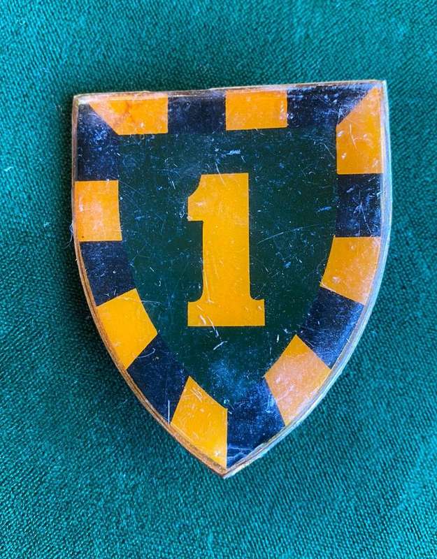 1 SA INFANTRY BN FLASH-PYELLOW TYPE-1ST ISSUE- 2 PINS(REPLACED)