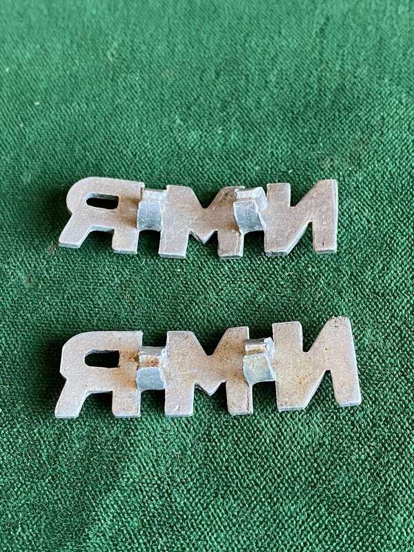 NATAL MOUNTED RIFLES,WHITE METAL TITLE PAIR-WORN 1894-1940'S-LUGS COMPLETE