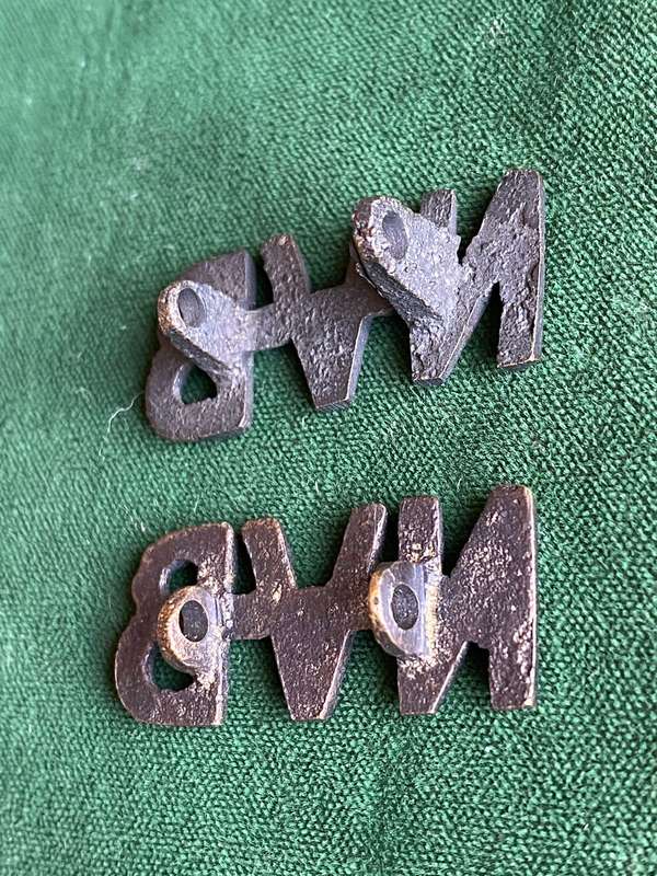 NATIONAL VOLUNTEER BRIGADE TITLE PAIR-WORN WW2-LUGS INTACT