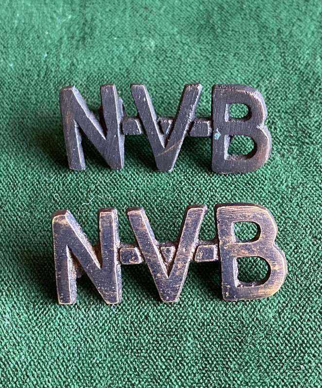 NATIONAL VOLUNTEER BRIGADE TITLE PAIR-WORN WW2-LUGS INTACT