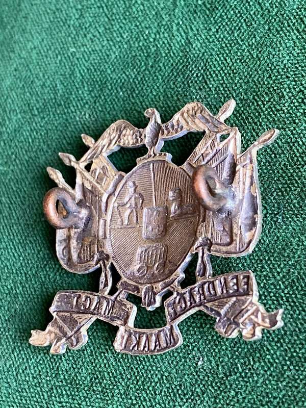 TRANSVAAL REPUBLIC,WHITE METAL CAP BADGE-BADGES OF THE STAATS ARTILLERIE BOER WAR-WORN 1874-1901-2 L