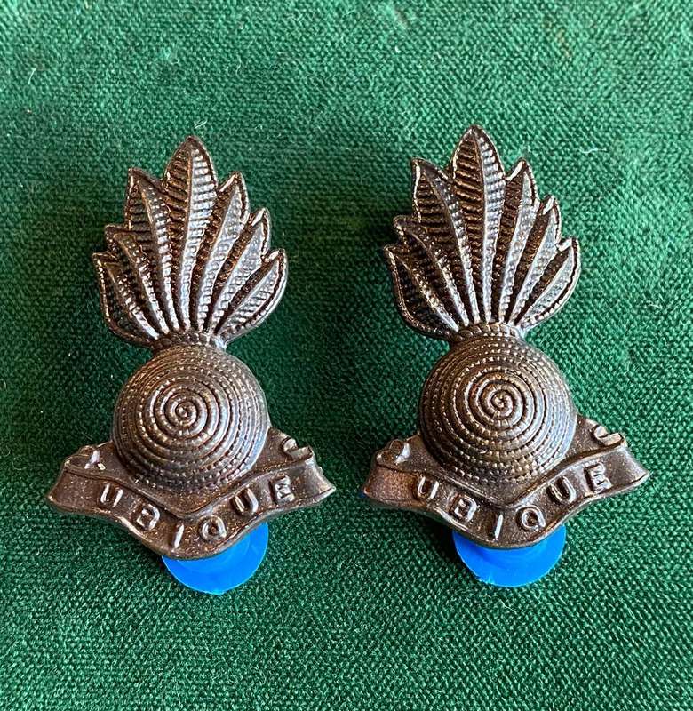 SA ARTILLERY COLLAR BADGE PAIR-WORN 1962-1976-PINS INTACT
