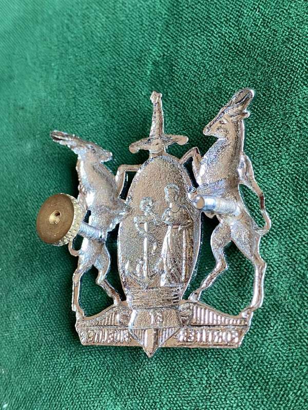 COLOURED CORPS CHROMED CAP BADGE-WORN POST 1976- 2X SCREW LUGS