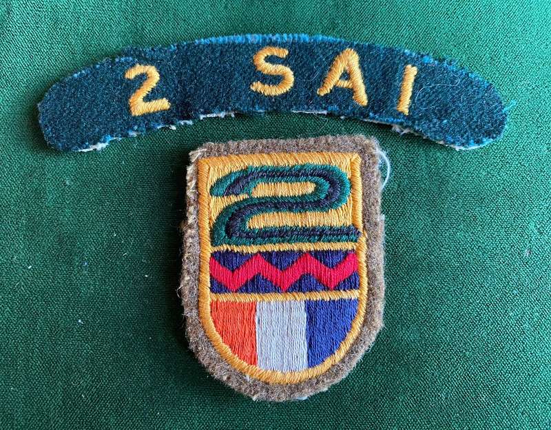 2 SA INFANTRY CLOTH FLASH 1ST TYPE-SOLD WITH TITLE-WORN 1960'S-1970'S