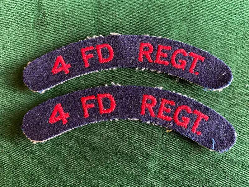 4 FIELD REGIMENT CLOTH TITLE PAIR-WORN 1960'S-1970'S-SOLD IN PAIRS