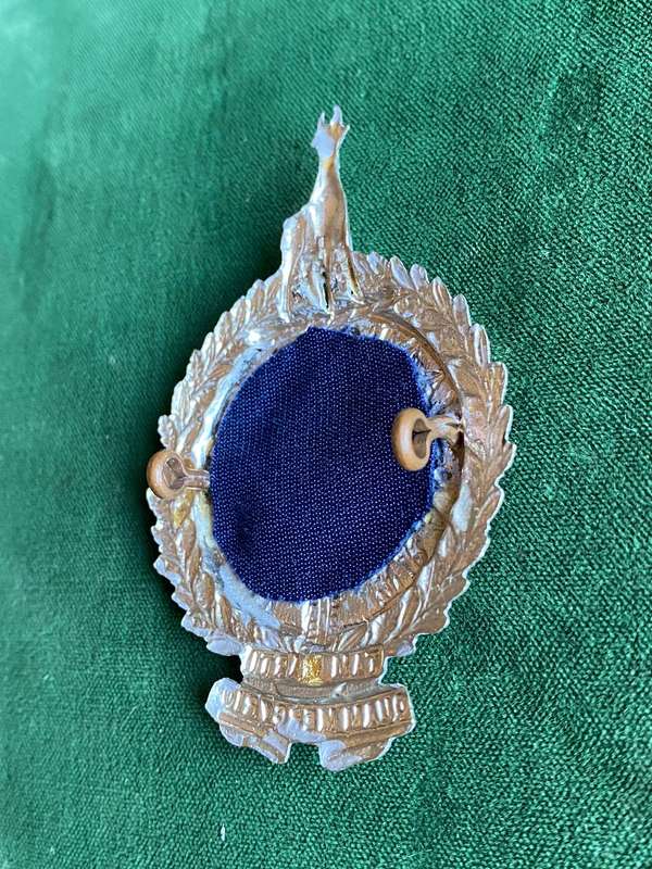 TRANSVAAL LIGHT INFANTRY WHITE METAL AND BLUE FELT HELMET BADGE-WORN 1903-1907- 2 LUGS