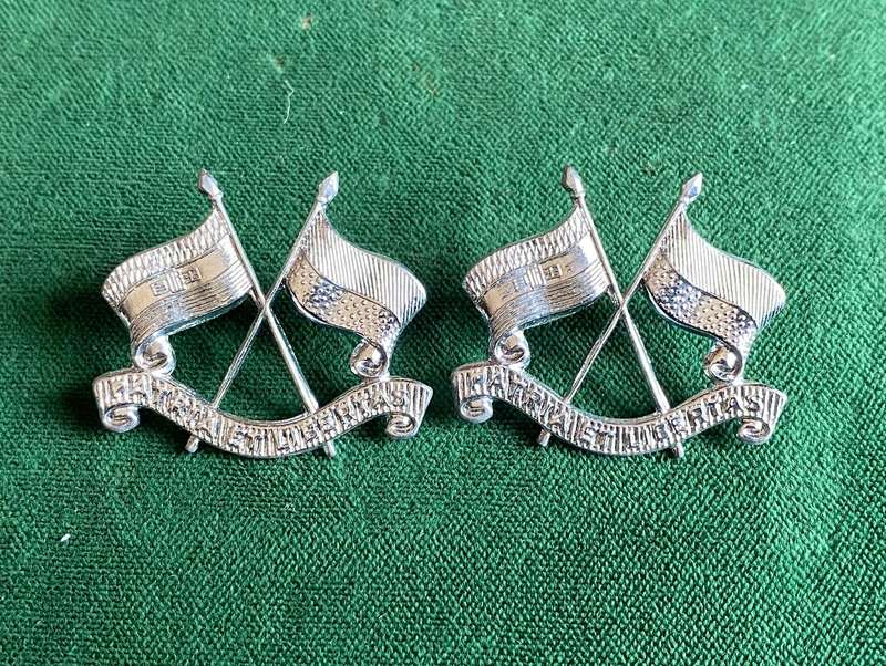 IMPERIAL LIGHT HORSE CHROME COLLAR BADGE PAIR-WORN POST 1976-PINS INTACT