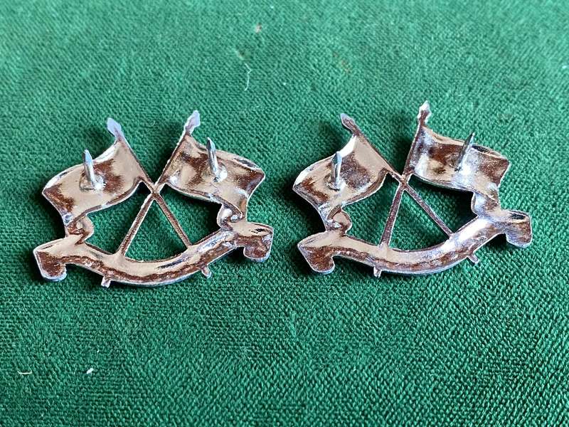 IMPERIAL LIGHT HORSE CHROME COLLAR BADGE PAIR-WORN POST 1976-PINS INTACT