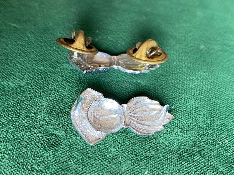 CAPE GARRISON ARTILLERY,CHROME COLLAR BADGE PAIR-PINS INTACT-SCARCE