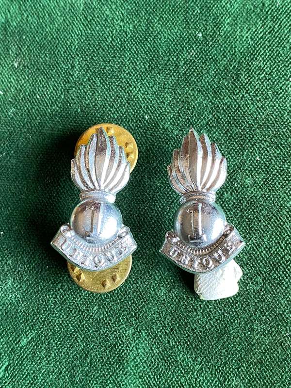 CAPE GARRISON ARTILLERY,CHROME COLLAR BADGE PAIR-PINS INTACT-SCARCE