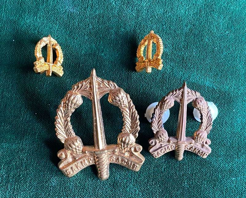 SA CORPS  OF MILITARY POLICE GILDING METAL CAP,ONE COLLAR AND TWO MESS DRESS COLLARS-WORN POST 1959-
