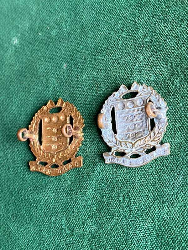 SA ORDNANCE CORPS COLLAR BADGE PAIR-WORN 1938-1942-LUGS INTACT