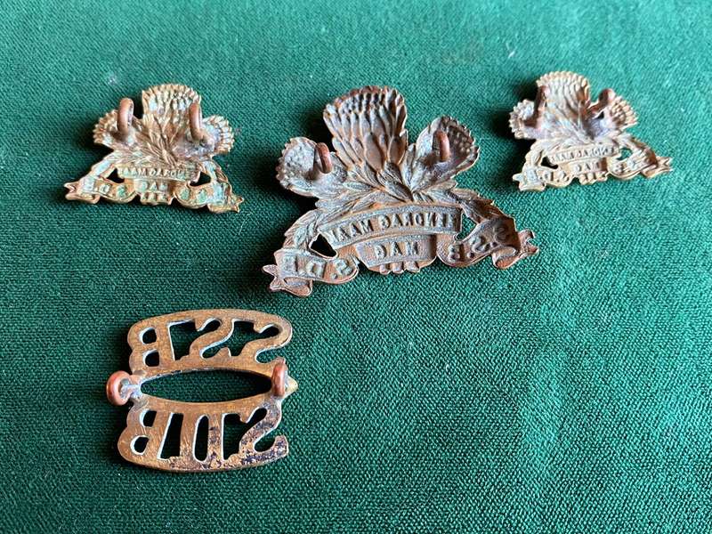 SPECIAL SERVICE BATTALION CAP,COLLARS AND ONE TITLE-WORN 1934-1942-LUGS COMPLETE