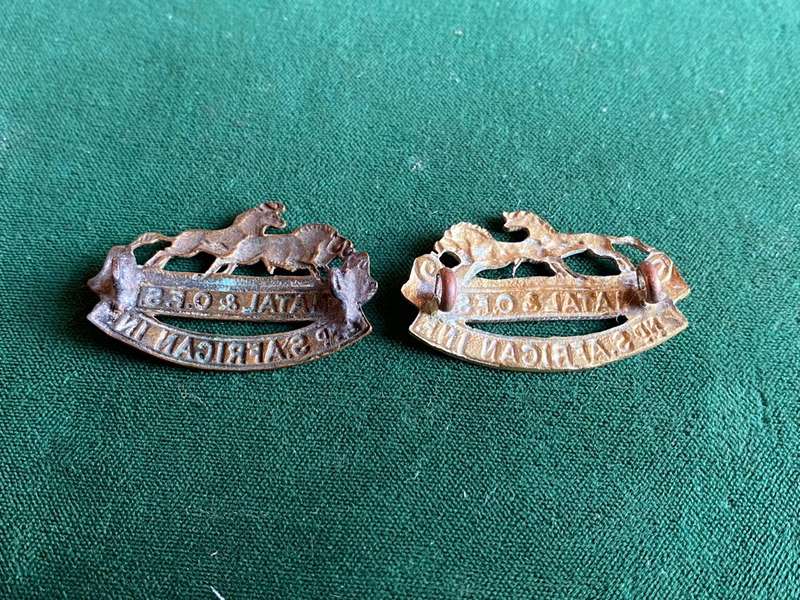 WW1 2ND SA INFANTRY COLLAR BADGE PAIR-LUGS INTACT