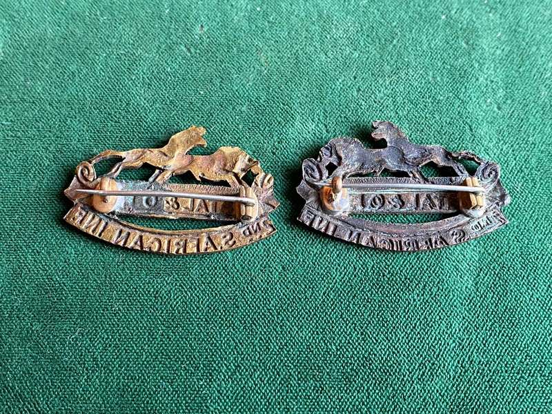 WW1 2ND SA INFANTRY COLLAR BADGE PAIR-STICK PIN INTACT