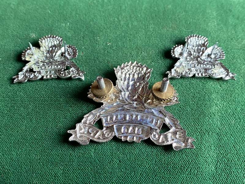 SA ARMOURED CORPS CHROME CAP AND COLLARS-WORN 1970'S-1980'S-LUGS + PINS INTACT