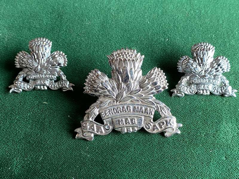 SA ARMOURED CORPS CHROME CAP AND COLLARS-WORN 1970'S-1980'S-LUGS + PINS INTACT