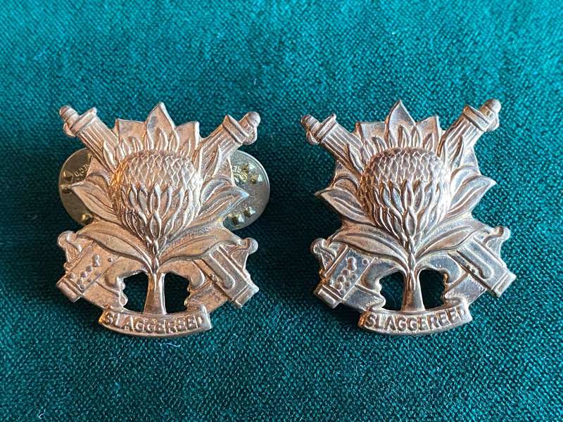 REGT. LANGENHOVEN COLLAR BADGE PAIR-WORN FROM 1956-PINS INTACT