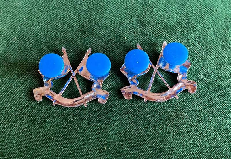 LIGHT HORSE REGT. CHROME COLLAR BADGE PAIR-WORN POST 1976-PINS INTACT
