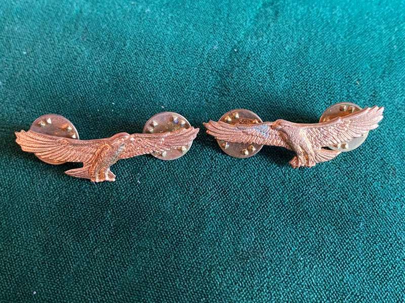 REGT. ORANJERIVIER GILT COLLAR BADGE PAIR-WORN PRE 1970'S-PINS INTACT