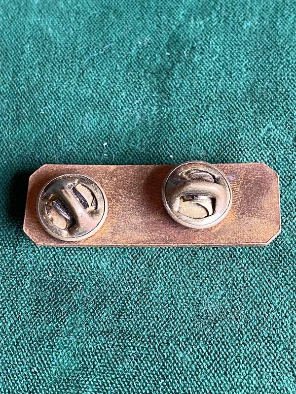 SA ARMY MARKSMAN BADGE,BLACKENED BRONZE AND RED ENAMEL- 2 PINS