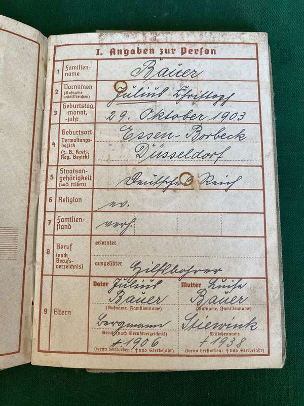 A WEHRPASS-A MILITARY PASSPORT ISSUED TO EVERY SOLDIER IN THE GERMAN WEHR MACHT DURING WW2