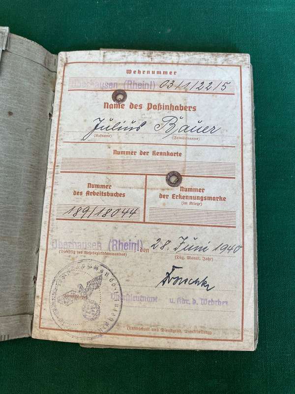 A WEHRPASS-A MILITARY PASSPORT ISSUED TO EVERY SOLDIER IN THE GERMAN WEHR MACHT DURING WW2