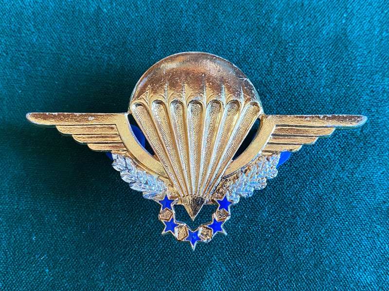 FRENCH H.A.L.O. PARACHUTE WINGS-DRAGO MAKERS STAMP- 2 PINS