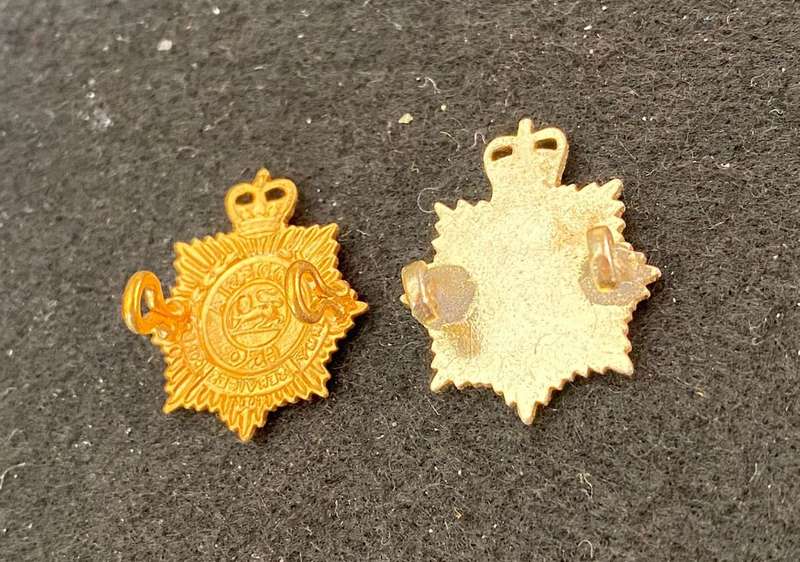 RHODESIAN ARMY SERVICES CORPS COLLAR BADGE PAIR-ANODISED-WORN 1964-1970- LUGS INTACT