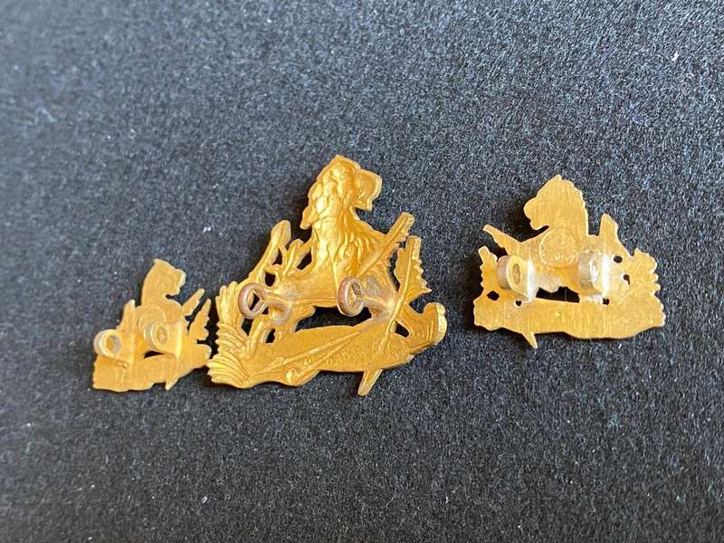 RHODESIA BSAP BRASS HELMET BADGE AND 2 COLLARS-WORN 1949-1971-LUGS INTACT