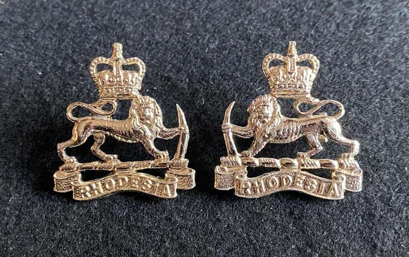RHODESIA AND NYASSALAND STAFF CORPS COLLAR BADGE PAIR-LUGS INTACT