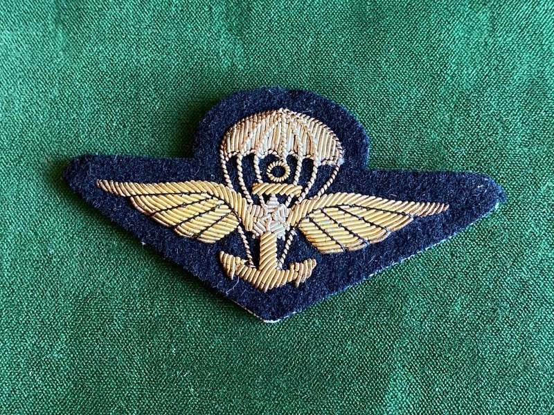 BULLION WIRE EMBROIDERED MALAYSIAN SPECIAL FORCES BASIC PARACHUTIST BADGE- ALSO KNOWN AS THE B&T 150